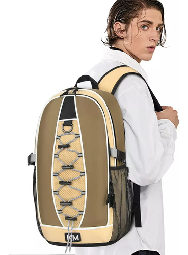 Mochila Para Laptop Portatil Impermeable Mochila Hombre Color Caqui Diseño De La Tela Combinación De Colores