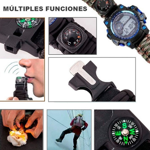 Reloj De Supervivencia Táctico Paracord, Brújula Y Silbato