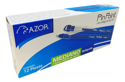 Pluma Punto Mediano Pin Point 1.0 Mm Caja Con 12 Pzas Transparente Azul