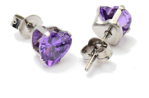 Imagen 4 de 5 de Kit De Cadena Dije Y Aretes En Forma De Corazon Morado
