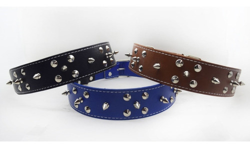 Collar Para Perro Grande Picos De Metal Duke´s Café Color Negro Tamaño del collar L