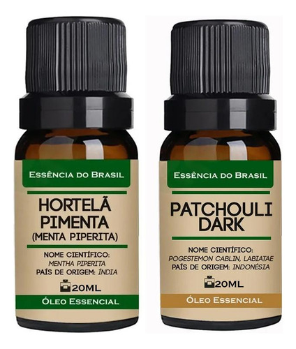 Kit 2 Óleos Essenciais 20ml Hortelã Pimenta + Patchouli Dark