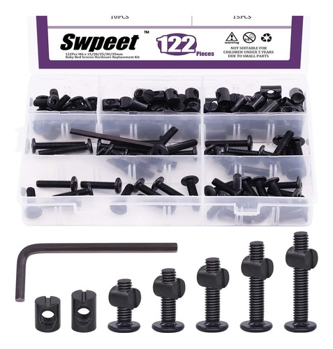 Swpeet 120 S Para Cuna, Negro M6 × 15/20/25/30/1.378pulgada 