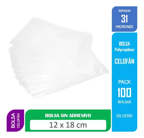 Bolsas Celofán Paquete X 100 Und Con Adhesivo Transparente