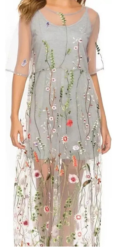 Vestido Conjunto De Dos Piezas Bordado De Flores De Encaje