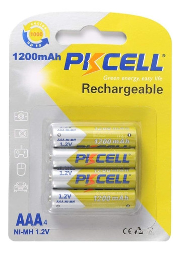 Pkcell paquete de 4 pilas AAA recargables original cilíndrica 1200mah alta capacidad