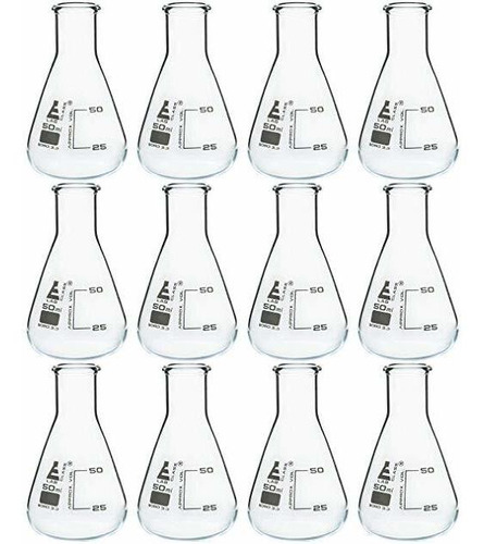 Eisco Erlenmeyer (cónico) Matraz, Borosilicato, 50 Ml, Paque