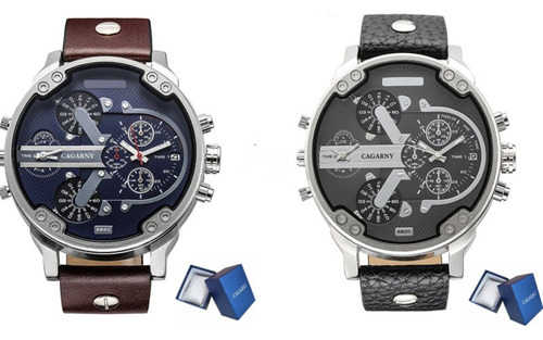 2pcs Reloj De Hombre De Cuero Casual De Lujo Cagarny