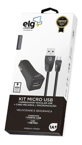 Imagem 2 de 2 de Kit Carregador Veicular 1 Saída Usb Com Cabo Usb Kt510c1