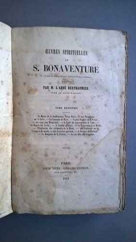Oeuvres Spirituelles De S. Bonaventure 1854 San Buenaventura