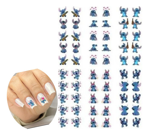 60 Adesivos De Unhas 3d Stitch Pelicula Unha - 6 Cartela