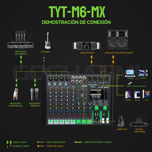 Audio Mixer Gochanmi M6 Dj 6 Canales Con X2 99 Efectos Dsp
