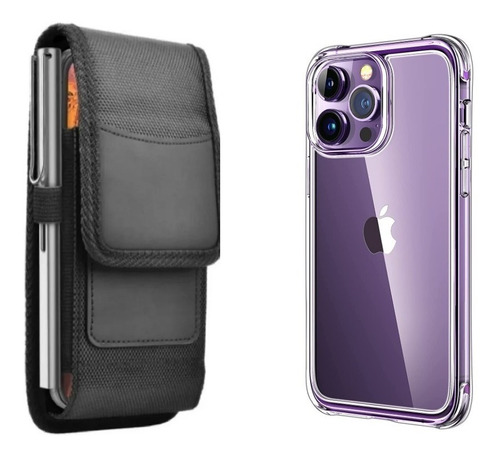 Combo Funda Cinturón + Funda Transparente Para iPhone 14 Pro