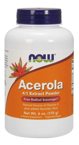 Acerola 4:1 Extracto En Polvo Now (170 G) Sabor Neutro