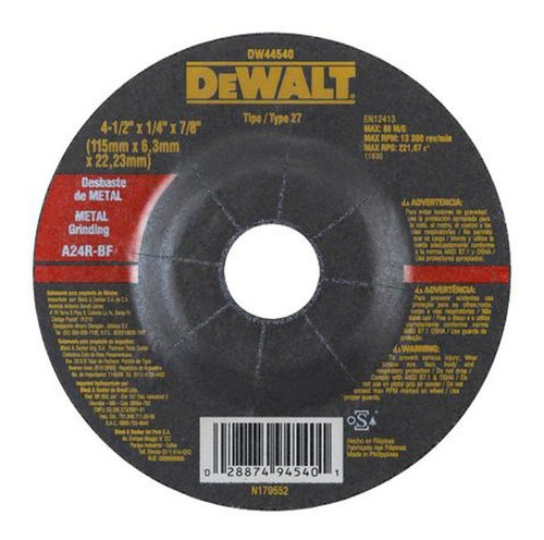 Disco De Pulir Dewalt Metal 4-1/2 X 1/4 X 7/8 (3 Unidades)