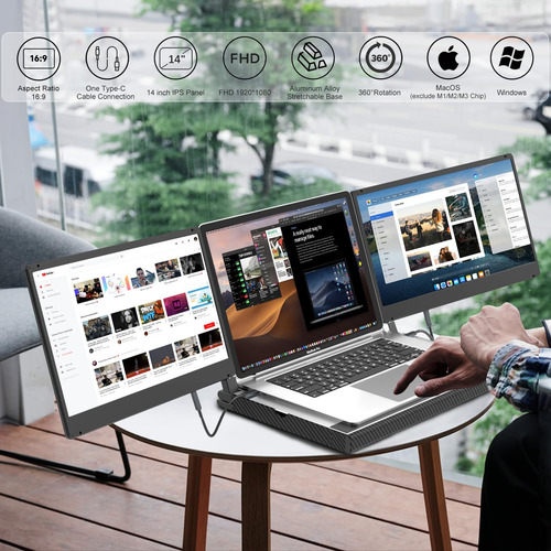 Extensor De Monitor Triple Para Portátil Con Base De Metal
