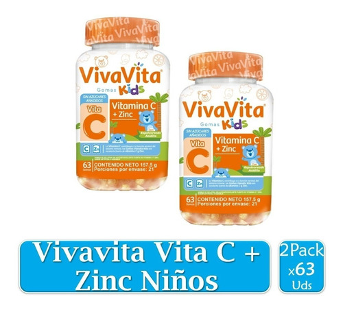 Imagen 1 de 3 de Vivavita Vita C + Zinc Niños X 2 Tarro - g a $4