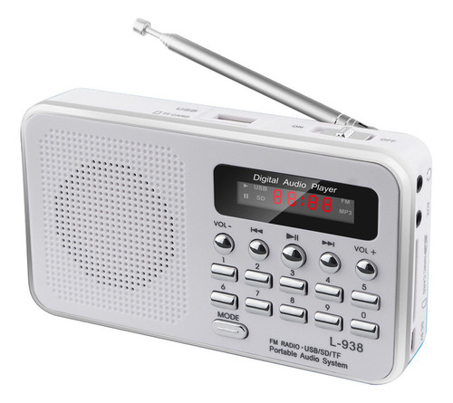 Radio Digital Fm Portatil L-938 Mp3 Usb Sd Recargable Blanco
