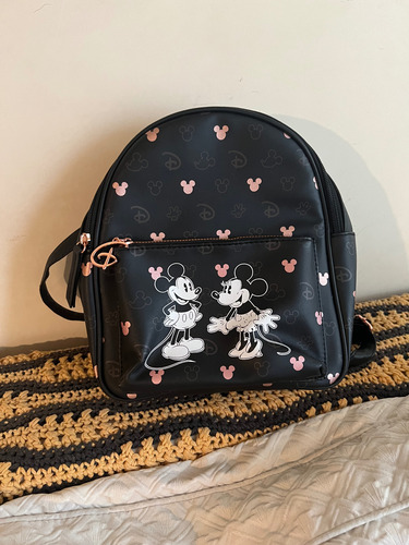 Mini Mochila De Mickey Y Minnie Mouse De Primark Disney Negro Estampado (Usado)