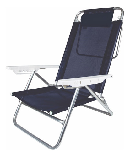 Cadeira Reclinável 6 Pos Com Almofada Alumínio Praia Camping
