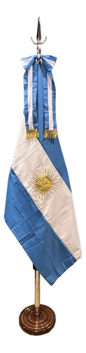 Bandera Argentina Ceremonia 2 Soles Premium Con Asta Y Base