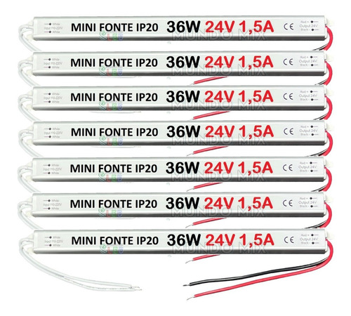 07pçs Mini Fonte De Alimentação Automática Slim 36w 24v 1,5a