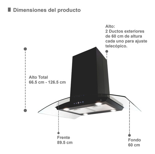 Supra Combo Parrilla Gas + Inducción + Campana De Isla 90 Cm Color Negro
