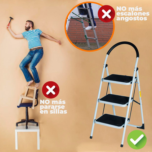 Escalera Tres Peldanos Ligera Fácil De Guardar Resistente
