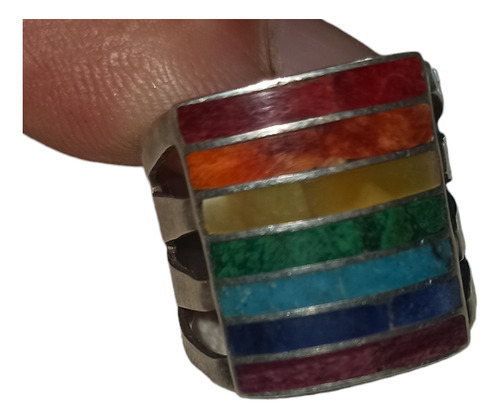 Anillo Plata 950 Con Nakar Nacar 7 Colores Chacras Imponente