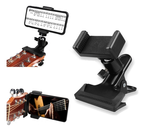 Clip De Celular Para Guitarra O Bajo Fijar Ajustable Usar Negro