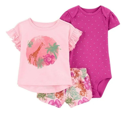 Conjunto Carter´s 3 Pzas Niña Short Color Rosa Jirafa