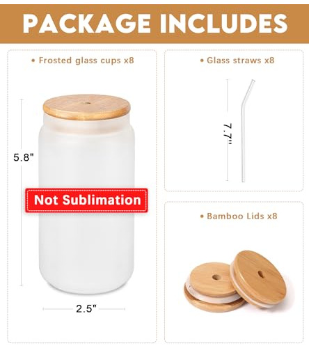 Vasos De Vidrio Con Tapas Y Pajas, Vidrio De 12oz Con N6qnq