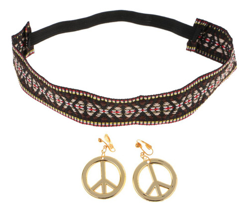 Hippie Diadema Oro Pendientes Conjunto Mujeres 60s 70s