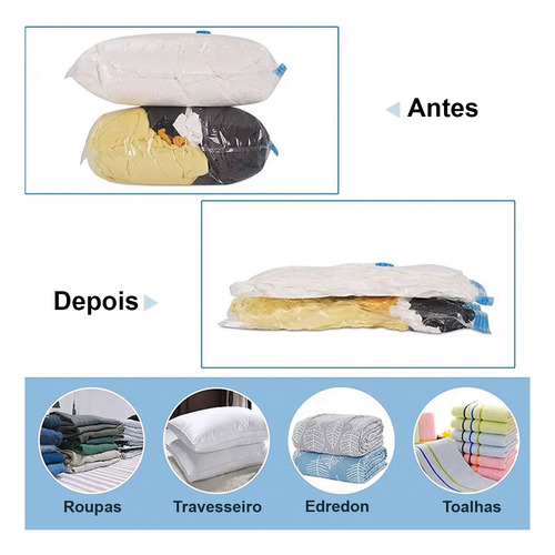 Saco A Vacuo 100x80cm Kit 5uni Com Bomba Viagem Mala Roupa
