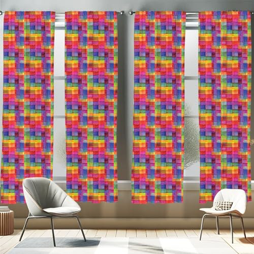 Cortinas Abstractas Ventana Diseño Geométrico Colores Arcoír