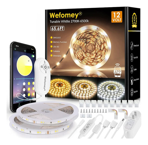 Wefomey 65.6ft Tiras De Luces Led Blancas Sintonizables, 270