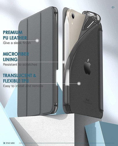 Imagen 7 de 10 de Dadanism Smart Case iPad Mini 6 Protector C/ Portalapiz Gray