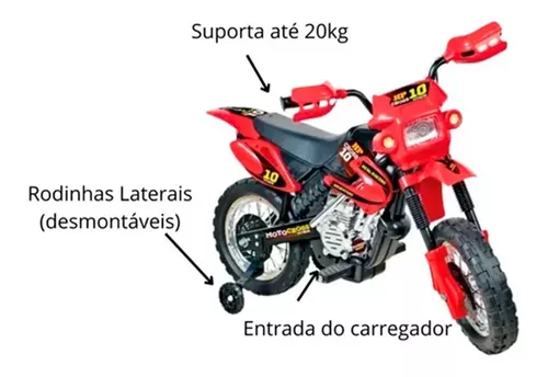 Mini Moto Cross Infantil Elétrica Vermelha 6v - Homeplay