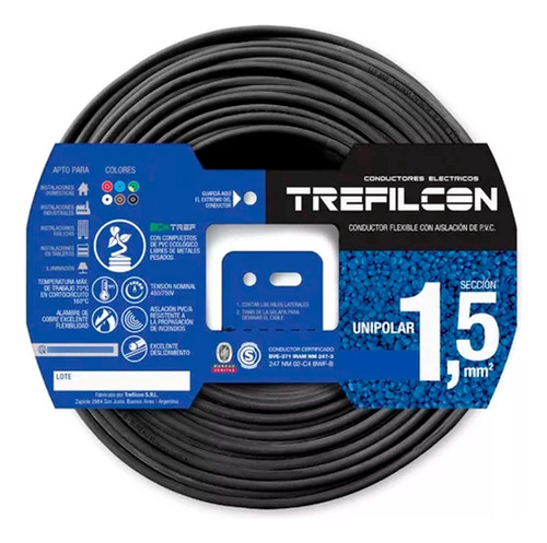 Cable Unipolar 1.5mm Trefilcon Normalizado 100 Metros Negro