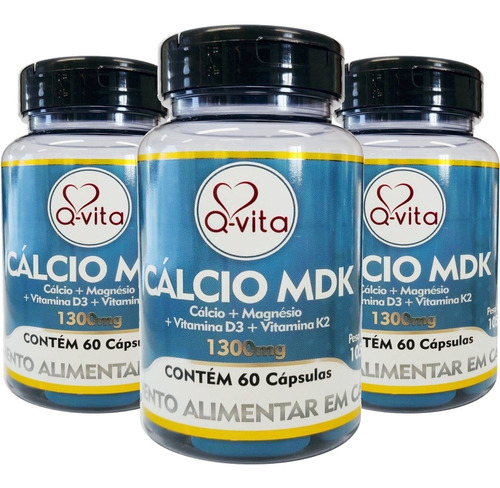 3x Cálcio Mdk Q-vita 60 Cápsulas 1300mg
