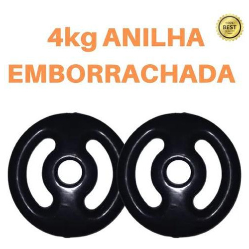 Kit 2 X Anilhas De 04kg Emborrachada Premium Preta