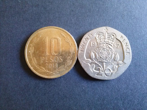 Moneda Inglaterra 20 Pence 1987 Níquel Muy Buen Estado (c12)