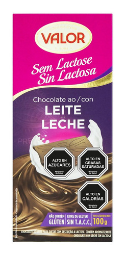 Imagen 1 de 3 de Chocolate Valor Con Leche Sin Lactosa 100g / Superstore