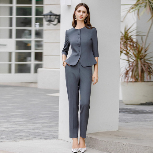 Blazer Cinza Ajustado E Ajustado Com Mangas De Três Quartos