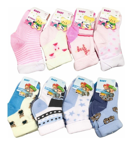 Pack 12 Calcetines Para Bebé Algodón Diseño Animan Y Liso