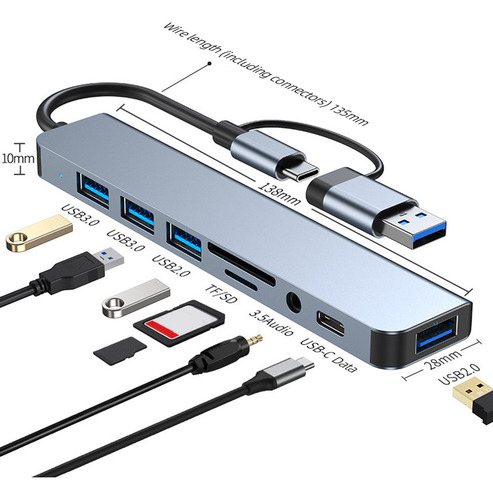 M Divisor De Hub Usb De Audio Tipo C Ocho En Unojf