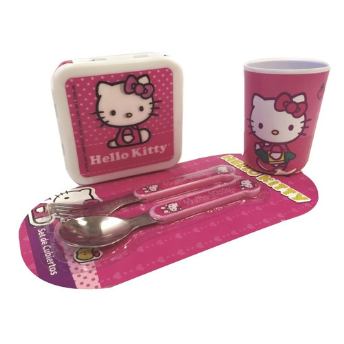 Set Kitty Vaso Más Cubierto Más Recipiente