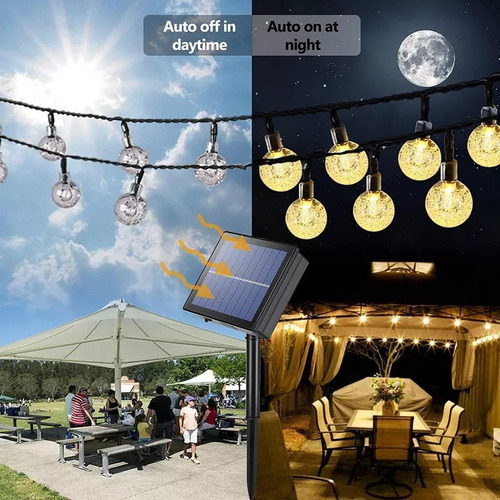 L Cordão Fio De Luz 100 Bolas Solar E 8 Funções 12 Metros