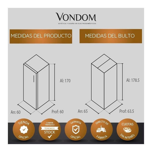 Heladera Vondom Línea Acero 335 Lts. Combinable -cuotas