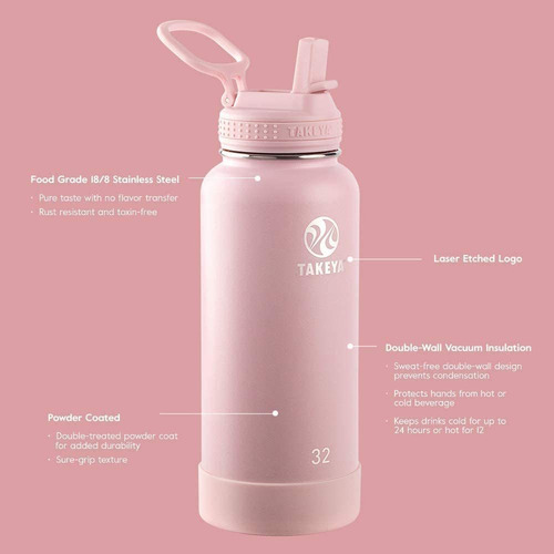 Takeya 946 Ml Botella Aislada Agua Funda Silicón Termo Rosa
